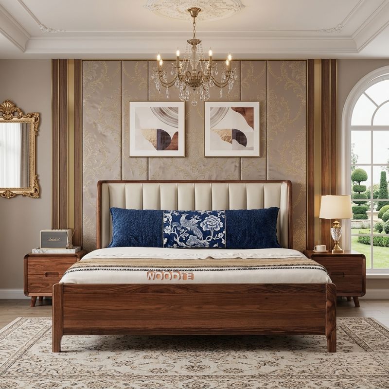 Modern Luxury Sheesham Wood Bed Set with Molty Foam Cushion – Premium King Size Bedroom Furniture