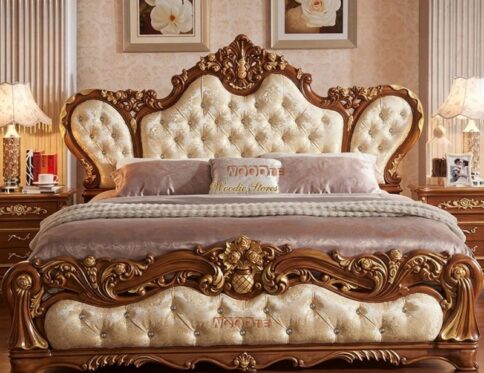 Noor Mahal Royal Chinioti Sheesham Wood Bed Set – Hand-Carved Luxury King Size Bedroom Furniture