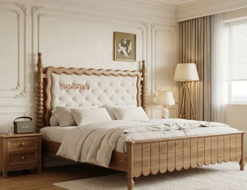 Luxury Royal Crest Sheesham Wood Bed with Master Molty Foam Headboard – Modern King Size Wooden Bed for Bedroom