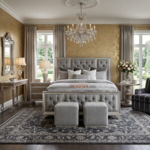 Modern Upholstered Luxury Bed Set with Tufted Headboard – Premium King Size Bedroom Furniture
