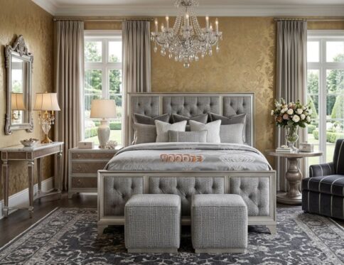 Modern Upholstered Luxury Bed Set with Tufted Headboard – Premium King Size Bedroom Furniture