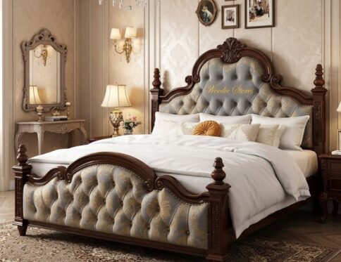Majestic Heritage Sheesham Wood Bed with Master Molty Foam Upholstered Headboard – Luxury King Size Bed