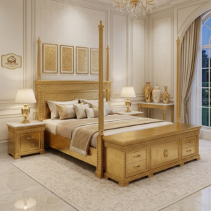 Luxury hand carved Chinioti Sheesham wood king size bed