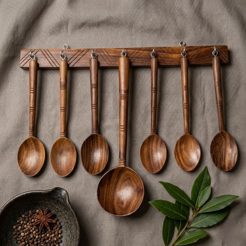 Premium Sheesham Wooden Spoon Set – Handcrafted Dining & Kitchen Décor Spoons