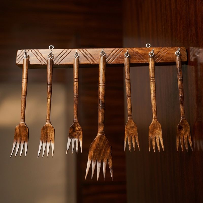 Woodie Stores Premium Sheesham Wooden Fork Set – Decorative & Dining Use Woodie Stores Premium Sheesham Wooden Fork Set – Decorative & Dining Use