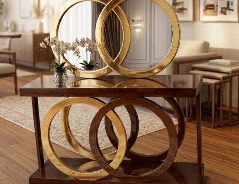 Modern Intersecting Ring Sheesham Wood Console Table