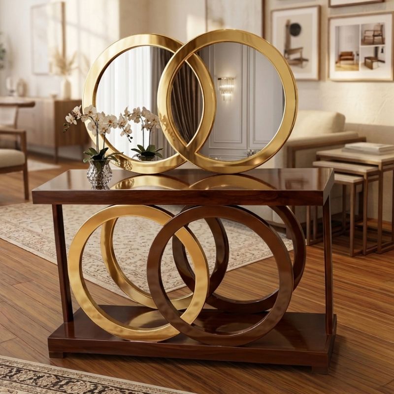 Modern Intersecting Ring Sheesham Wood Console Table