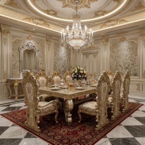 Maharaja Antique Silver & Gold Carved Dining Set