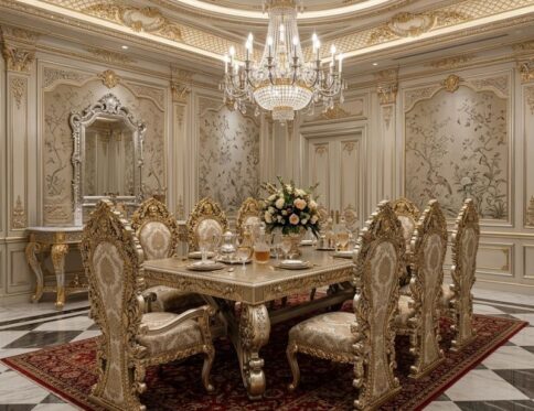 Maharaja Antique Silver & Gold Carved Dining Set