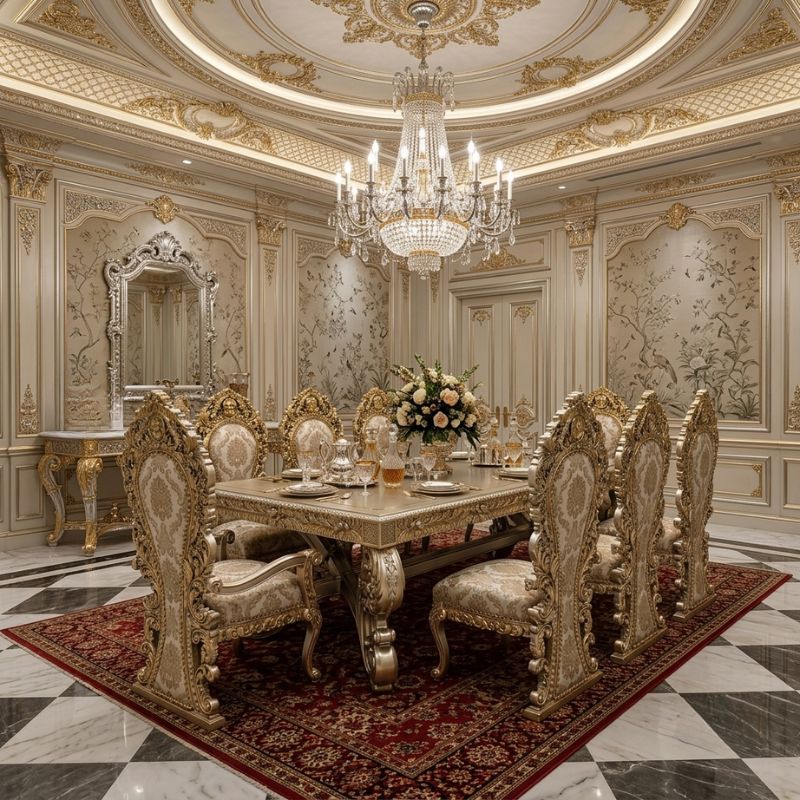 Maharaja Antique Silver & Gold Carved Dining Set Maharaja Antique Silver & Gold Carved Dining Set