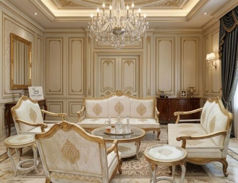 Baroque Cream & Gold Leaf French Sofa Set