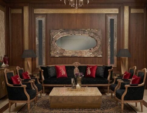 Sultan Black Velvet & Hammered Gold Sofa Set