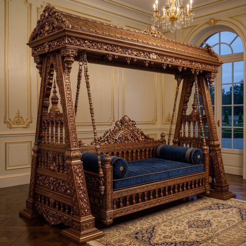 Royal Heritage Hand-Carved Sheesham Wood Jhoola Swing Sofa