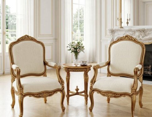 French Provincial Velvet Accent Chair Set
