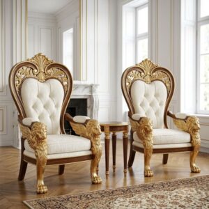 Palace Winged Lion Tufted Chesterfield Chair Set