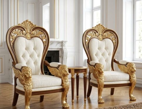 Palace Winged Lion Tufted Chesterfield Chair Set
