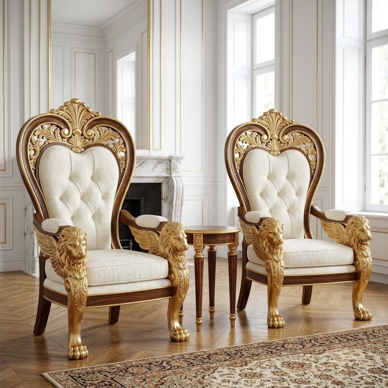 Palace Winged Lion Tufted Chesterfield Chair Set Palace Winged Lion Tufted Chesterfield Chair Set