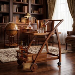 Minimalist Z-Frame Walnut Serving Trolley