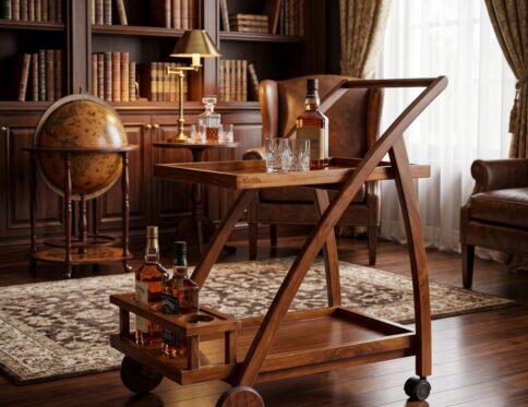 Minimalist Z-Frame Walnut Serving Trolley