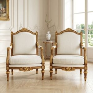 French Louis XIV Gilded Acanthus Armchair Set