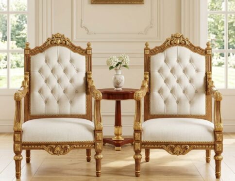 Victorian Sovereign Tufted High-Back Throne Set