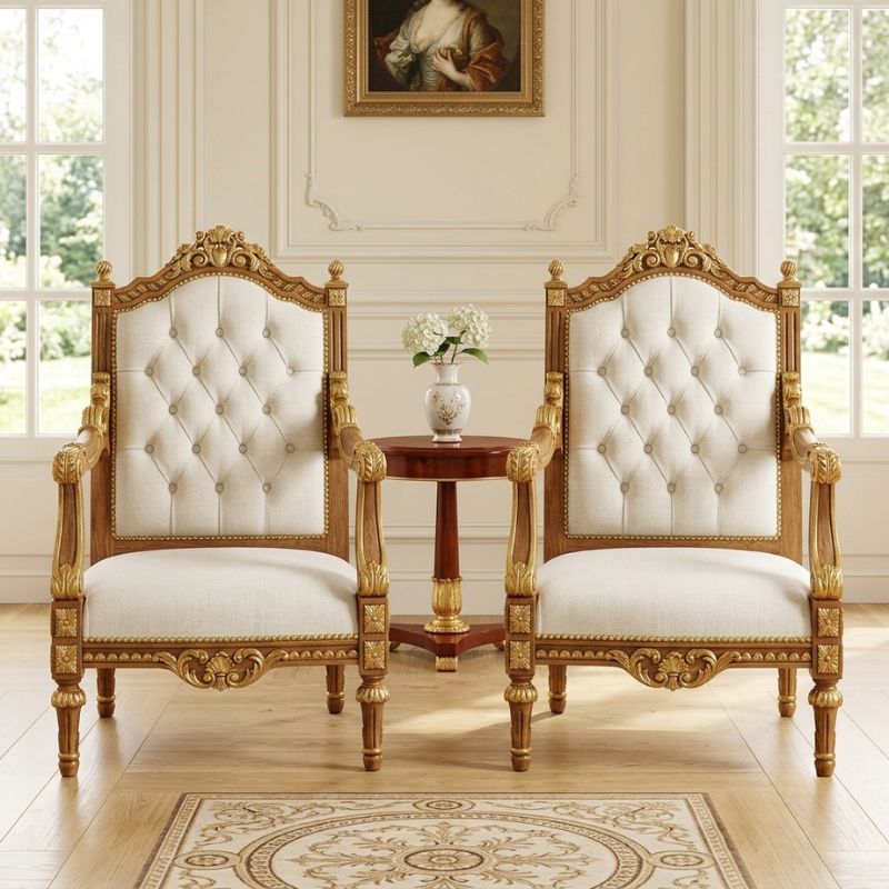Victorian Sovereign Tufted High-Back Throne Set