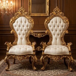 Maharaja sovereign Tufted Wingback Throne Set