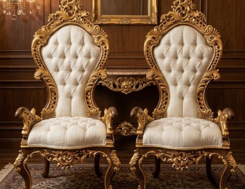 Maharaja sovereign Tufted Wingback Throne Set