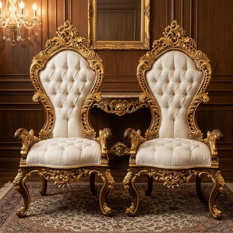 Maharaja sovereign Tufted Wingback Throne Set