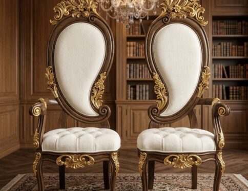 Royal Paisley High-Back Carved Parlor Chair Set