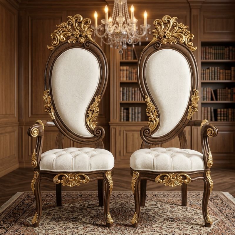 Royal Paisley High-Back Carved Parlor Chair Set