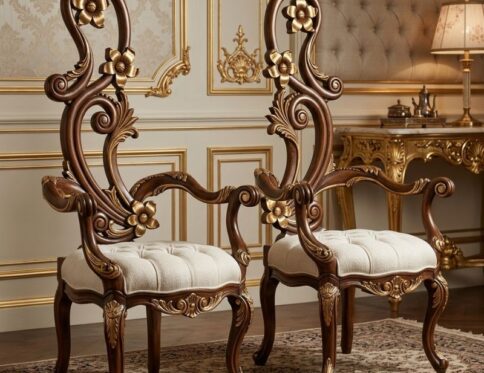Edwardian Floral Scroll Openwork Accent Chair Set