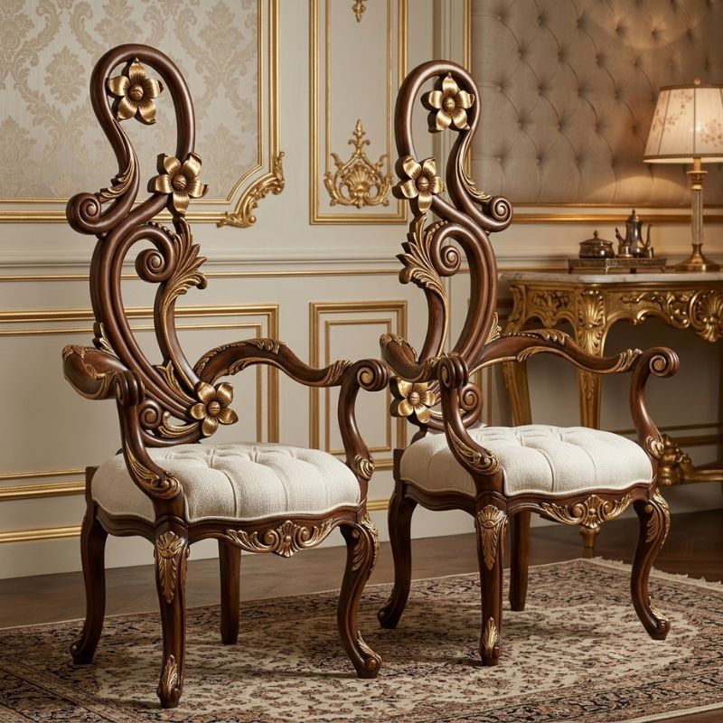 Edwardian Floral Scroll Openwork Accent Chair Set