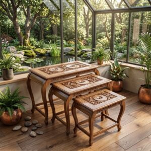 Chinioti Deep-Carved Floral Nesting Table Trio