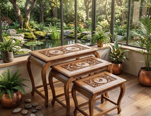 Chinioti Deep-Carved Floral Nesting Table Trio
