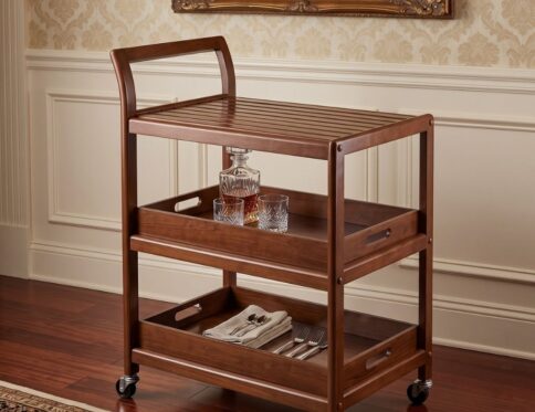 Minimalist 3-Tier Walnut Service Trolley