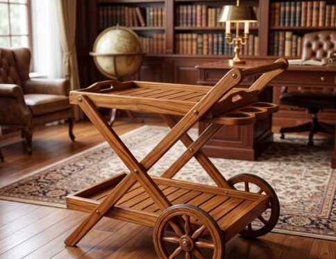 Minimalist X-Frame Walnut Hosting Trolley