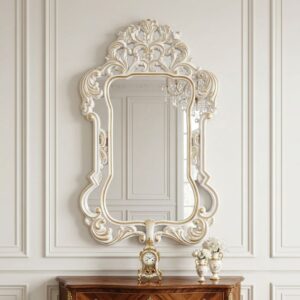 French Rococo Scalloped Ivory Mantel Mirror