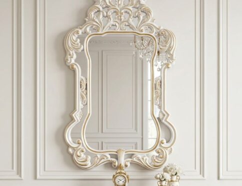 French Rococo Scalloped Ivory Mantel Mirror
