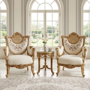 Baroque Queen Anne Floral Bouclé Chair Set