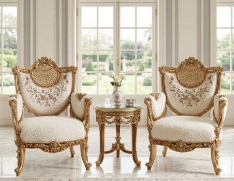 Baroque Queen Anne Floral Bouclé Chair Set