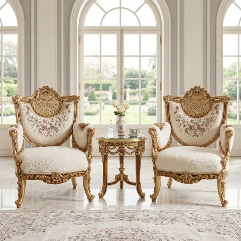 Baroque Queen Anne Floral Bouclé Chair Set