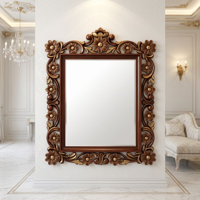 Tuscan Sunflower Carved Walnut Mirror
