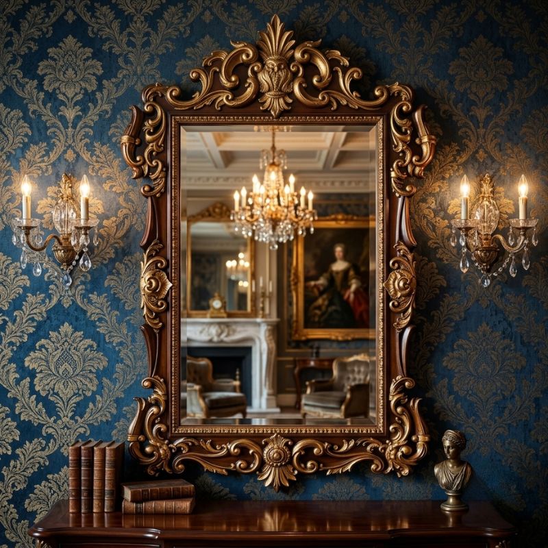 Palazzo Crown Crested Mahogany Mirror