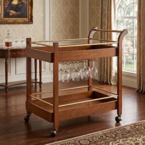 Minimalist 2-Tier Sheesham Stemware Trolley