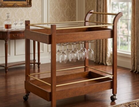 Minimalist 2-Tier Sheesham Stemware Trolley