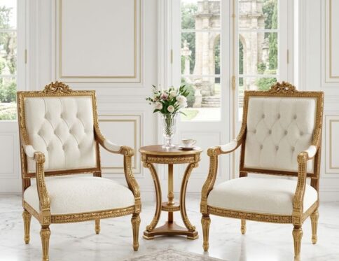 Victorian Diamond-Tufted Foyer Armchair Set