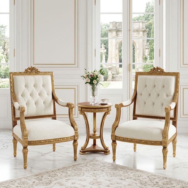 Victorian Diamond-Tufted Foyer Armchair Set