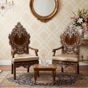 Chinioti Hand-Inlaid Ivory Motif Armchair Set