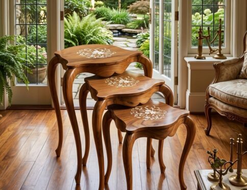 Florentine Hand-Inlaid Ivory Nesting Table Trio